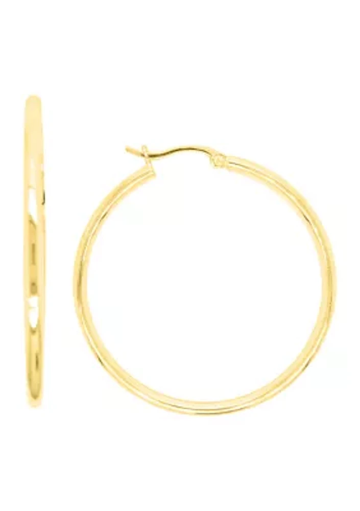 2 mm x 50 mm Round Tube Hoop Earrings in Gold Over Sterling Silver