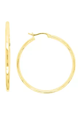 2 mm x 50 mm Round Tube Hoop Earrings in Gold Over Sterling Silver