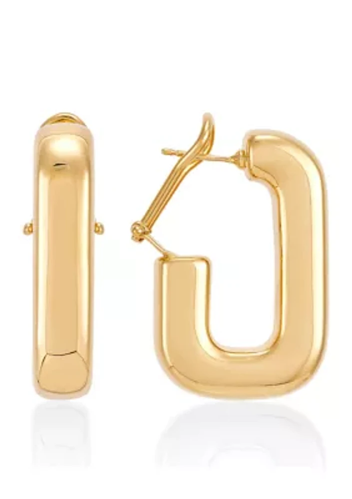 22 x 23 Millimeter Tube J Hoop Earrings in Gold Over Silver