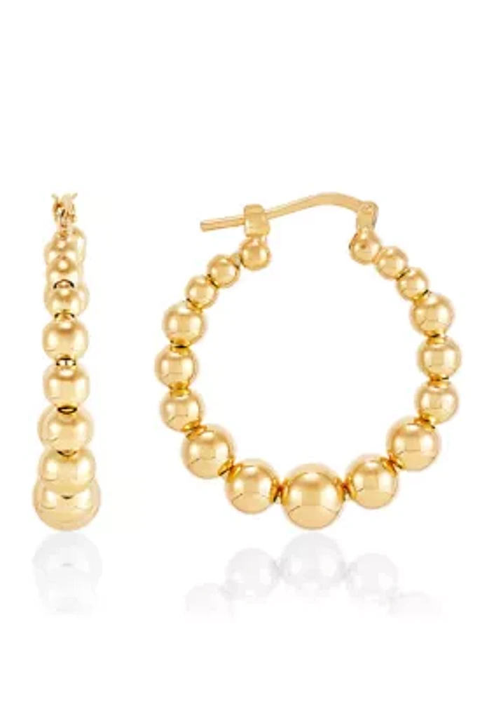 Beaded Round Hoop Earrings in Gold Over Sterling Silver