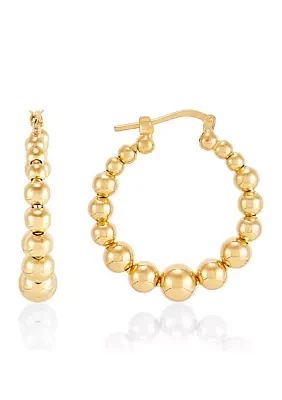 Beaded Round Hoop Earrings in Gold Over Sterling Silver