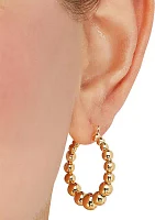 Beaded Round Hoop Earrings in Gold Over Sterling Silver