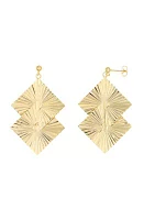 Ribbed Double Diamond Shape Ballpost Drop Earrings in Gold Over Silver