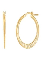 Flat Diamond Cut Hoop Earring in Gold Over Sterling Silver