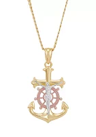 Anchor Crucifix Cross Pendant Necklace with 22" Curb Chain in Gold Over Sterling Silver