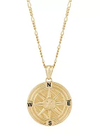 Compass Pendant Necklace with 22" Figaro Chain in Gold Over Sterling Silver