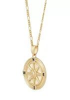 Compass Pendant Necklace with 22" Figaro Chain in Gold Over Sterling Silver