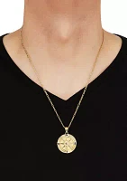 Compass Pendant Necklace with 22" Figaro Chain in Gold Over Sterling Silver