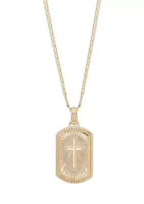 Cross Dog Tag Pendant Necklace with 22" Mariner Chain in Gold Over Sterling Silver