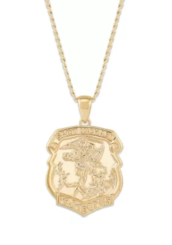 St. Micheal Pendant with 22" Curb Chain in Gold Over Sterling Silver