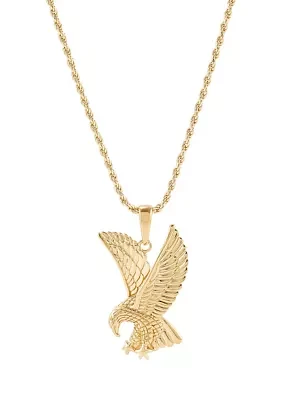 Eagle Pendant Necklace in 22" Rope Chain with Sterling Silver