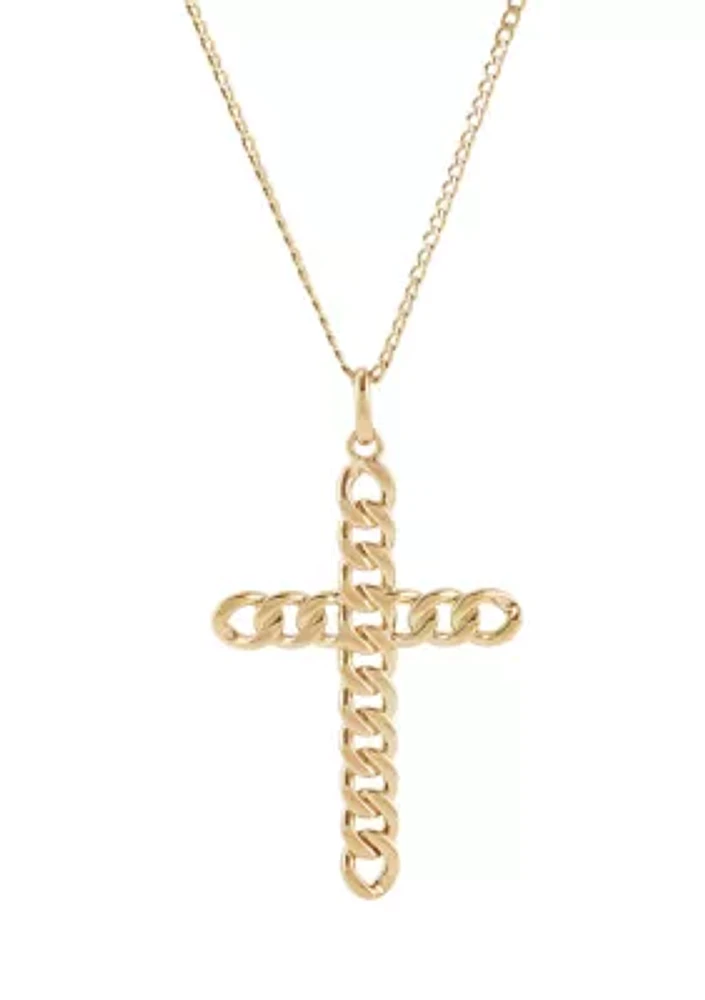 Curb Cross Pendant Necklace with Curb Chain in Sterling Silver