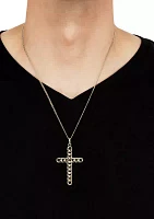 Curb Cross Pendant Necklace with Curb Chain in Sterling Silver