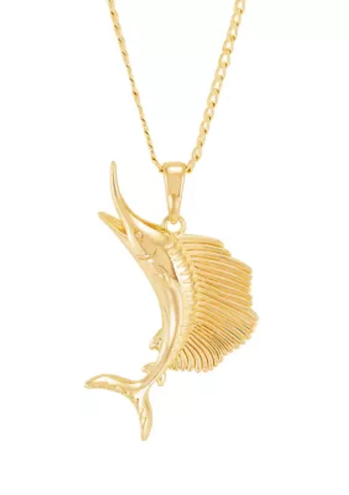 Sord Fish Pendant with 22" Curb Chain in Gold Over Sterling Silver