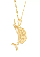 Sord Fish Pendant with 22" Curb Chain in Gold Over Sterling Silver