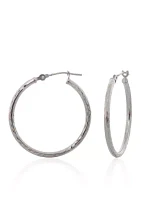 Diamond Cut Hoop Earrings in 14K White Gold