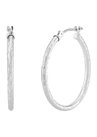 Diamond Cut Hoop Earrings in 14K White Gold