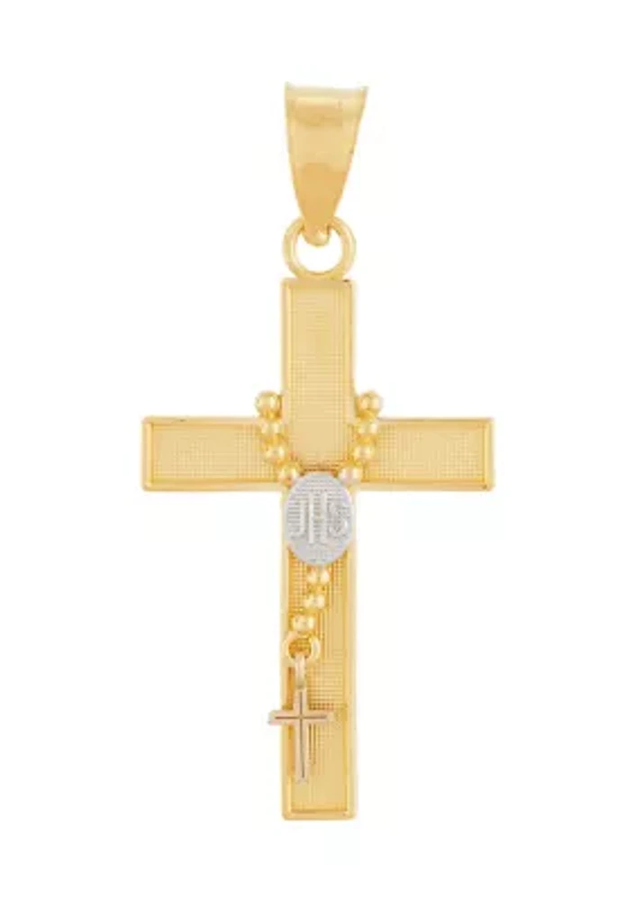 Rosary Cross Pendant in 14K Yellow and White Gold