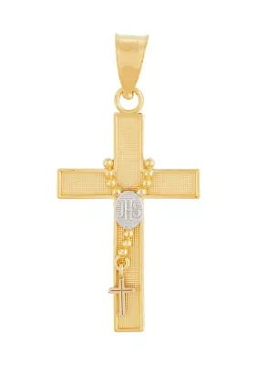 Rosary Cross Pendant in 14K Yellow and White Gold