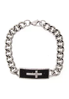  Stainless Steel Link Bracelet with Black Crystals