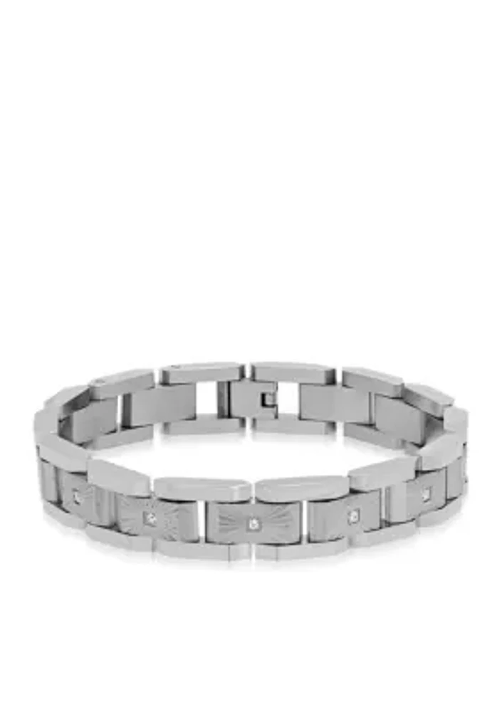 Cubic Zerconia Link Bracelet in Stainless Steel