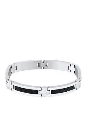 Men's 1/3 ct. t.w. Diamond Accent Black Leather Bracelet in Stainless Steel