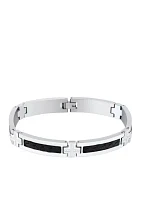 Men's 1/3 ct. t.w. Diamond Accent Black Leather Bracelet in Stainless Steel