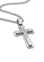 Men's Stainless Steel CZ Cross Pendant Necklace