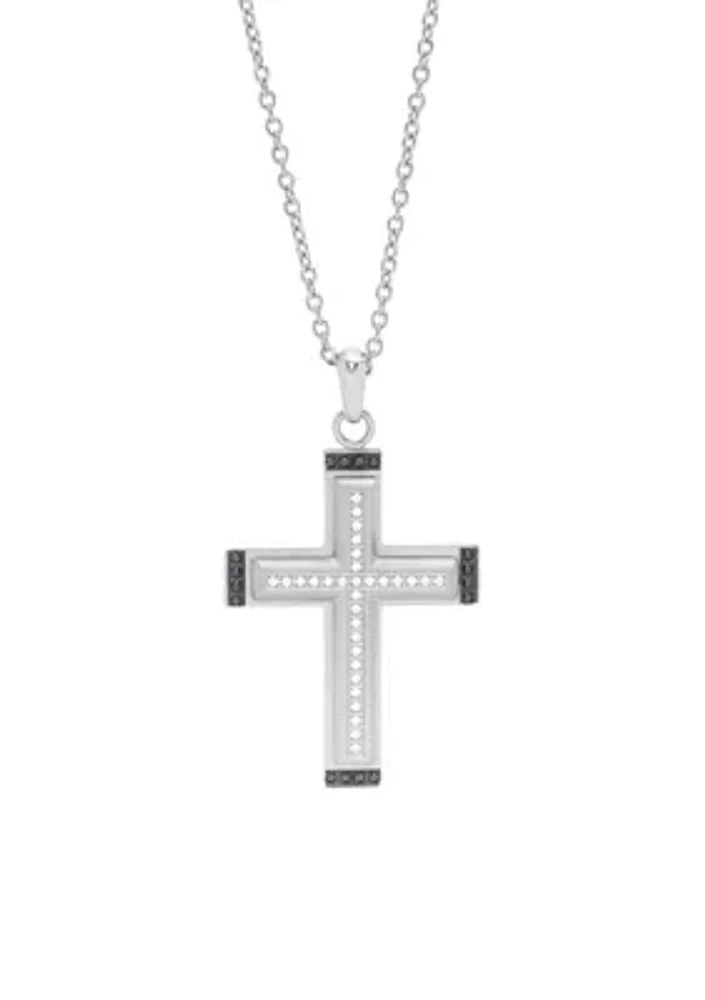 Men's Cross Pendant with Black Cubic Zirconia in Stainless Steel