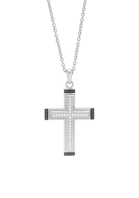 Men's Cross Pendant with Black Cubic Zirconia in Stainless Steel