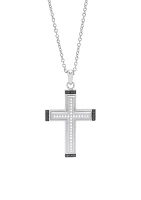 Men's Cross Pendant with Black Cubic Zirconia in Stainless Steel