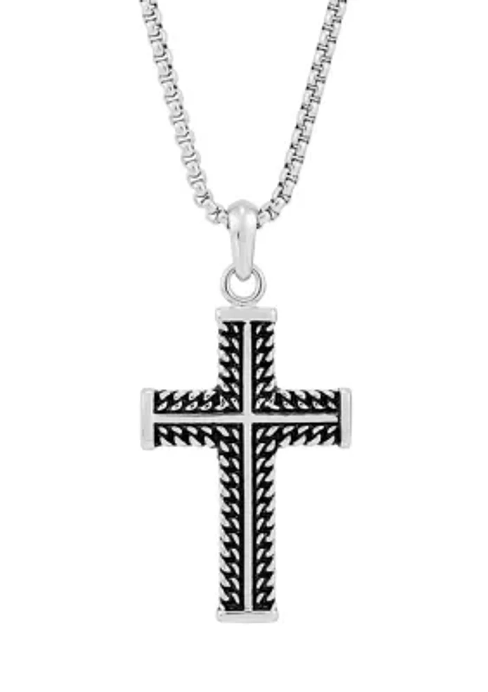 Cross Pendant Necklace with 24" Popcorn Chain in Stainless Steel 