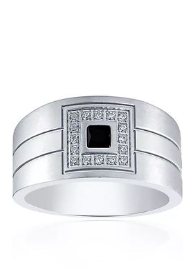 Black & White Cubic Zirconia in Stainless Steel Ring