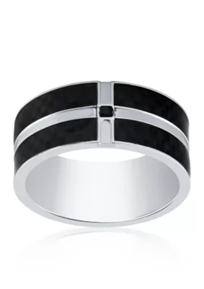 Cubic Zirconia with Black Carbon Fiber Ring in Stainless Steel Ring