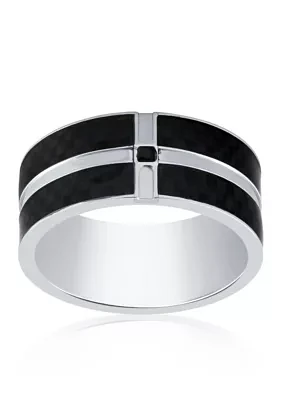 Cubic Zirconia with Black Carbon Fiber Ring in Stainless Steel Ring