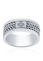 Cubic Zirconia Cross Twist Band Ring in Stainless Steel Ring