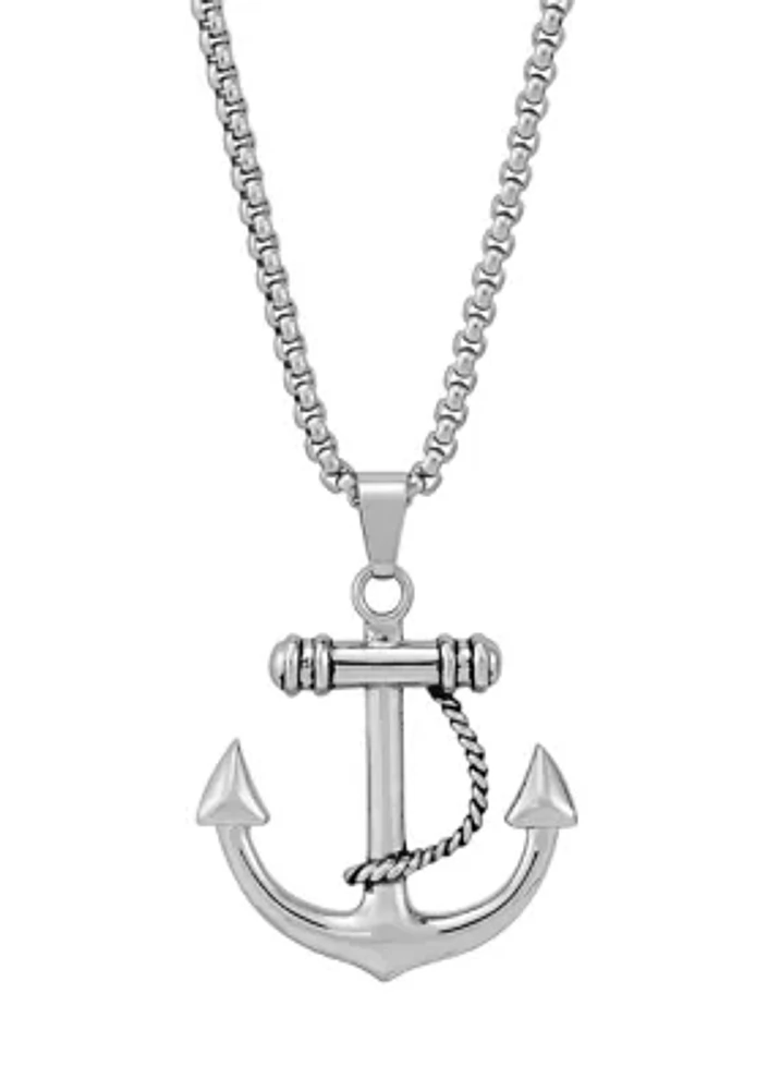 Anchor Pendant Necklace with 24" Popcorn Chain in Stainless Steel