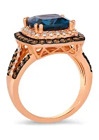 Ring featuring 4.5 ct. t.w. Deep Sea Blue Topaz™, 5/8 Chocolate Diamonds®, 1/3 Nude Diamonds™ 14K Strawberry Gold®