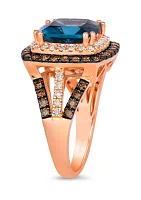 Ring featuring 4.5 ct. t.w. Deep Sea Blue Topaz™, 5/8 Chocolate Diamonds®, 1/3 Nude Diamonds™ 14K Strawberry Gold®