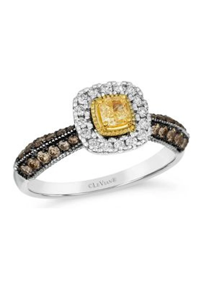 1/4 ct. t.w. Fancy Light Yellow Diamond, 3/8 ct. t.w. Chocolate Diamonds®, 1/5 ct. t.w. Vanilla Diamonds® Chocolatier® Ring in 14K Two Tone Gold