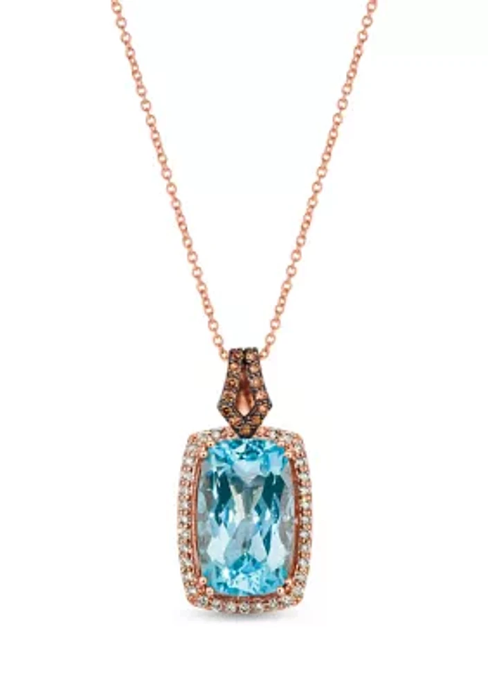 9.33 ct. t.w. Blue Topaz, 1/3 ct. t.w. Nude Diamonds™, 1/8 ct. t.w. Chocolate Diamonds® Necklace in 14K Strawberry Gold®