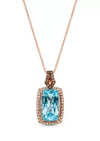 9.33 ct. t.w. Blue Topaz, 1/3 ct. t.w. Nude Diamonds™, 1/8 ct. t.w. Chocolate Diamonds® Necklace in 14K Strawberry Gold®