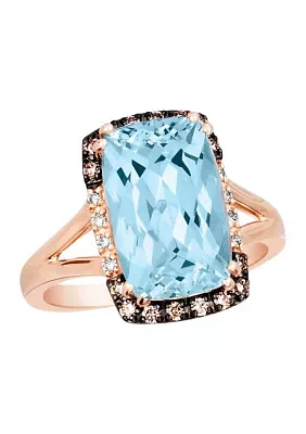 1/10 ct. t.w. Nude Diamond™, 1/5 Chocolate Diamond®, and 6.33 Blue Topaz Ring 14K Strawberry Gold®