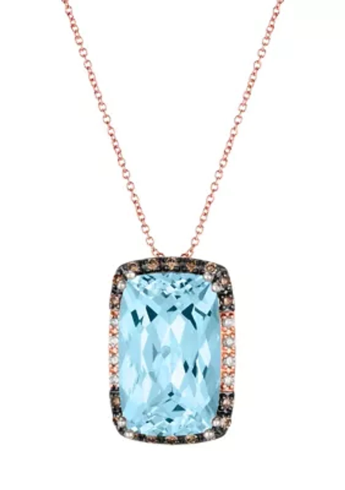 1/5 ct. t.w. Nude Diamond, 1/5 ct. t.w. Chocolate Diamond®, and 9.33 ct. t.w. Blue Topaz Pendant Necklace in 14K Strawberry Gold®™