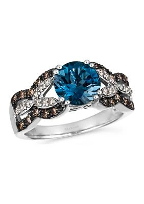 Ring featuring 1.88 ct. t.w. Deep Sea Blue Topaz™, 1/4 ct. t.w. Chocolate Diamonds®, 1/5 ct. t.w. Nude Diamonds™  in 14K Vanilla Gold®