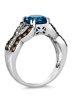 Ring featuring 1.88 ct. t.w. Deep Sea Blue Topaz™, 1/4 ct. t.w. Chocolate Diamonds®, 1/5 ct. t.w. Nude Diamonds™  in 14K Vanilla Gold®