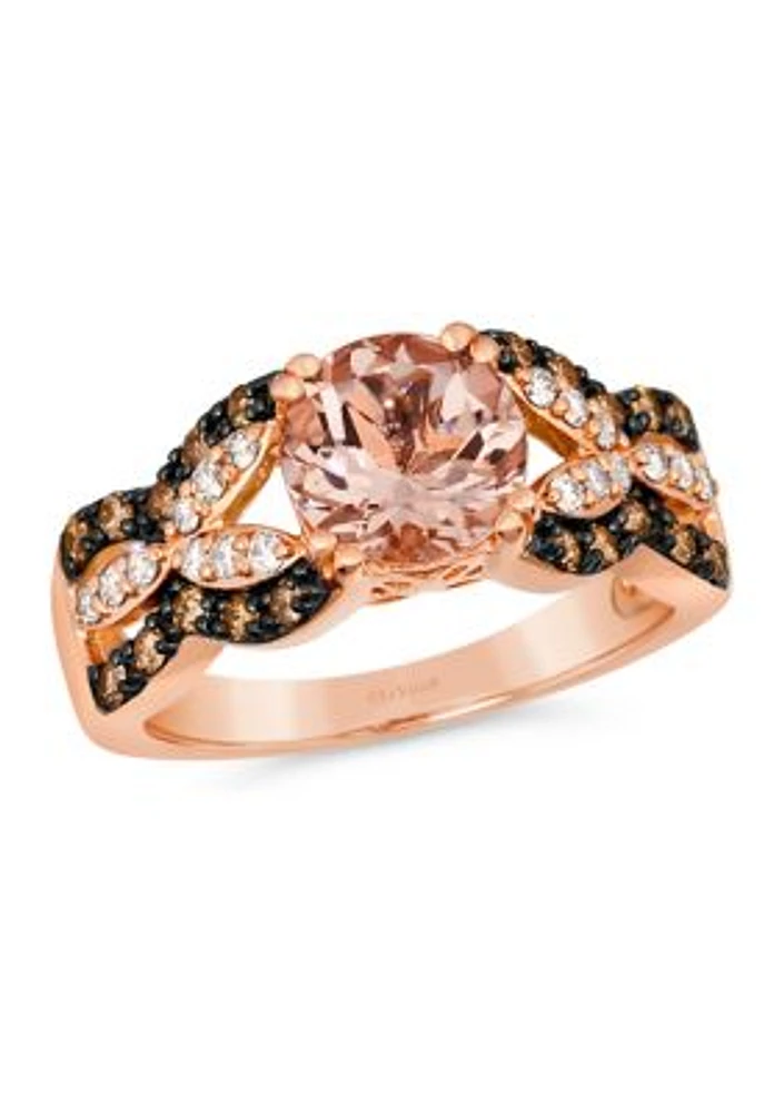 Ring featuring 1.33 ct. t.w. Peach Morganite™, 1/4 ct. t.w. Chocolate Diamonds®, 1/5 ct. t.w. Nude Diamonds™ in 14K Strawberry Gold®