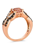 Ring featuring 1.33 ct. t.w. Peach Morganite™, 1/4 ct. t.w. Chocolate Diamonds®, 1/5 ct. t.w. Nude Diamonds™ in 14K Strawberry Gold®