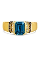 Ring featuring 2.5 ct. t.w. Deep Sea Blue Topaz™, 1/8 ct. t.w. Chocolate Diamonds®, and 1/4 ct. t.w. Nude Diamonds™ in 14K Honey Gold™