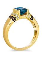 Ring featuring 2.5 ct. t.w. Deep Sea Blue Topaz™, 1/8 ct. t.w. Chocolate Diamonds®, and 1/4 ct. t.w. Nude Diamonds™ in 14K Honey Gold™